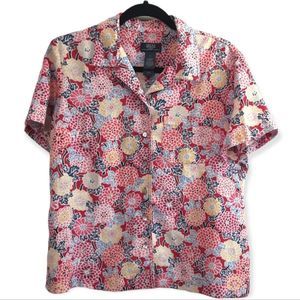 SHORT SLEEVED button down shirt with Zinnia print sz M